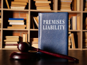 A premises liability law book with a gavel