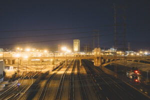 empty train tracks at night